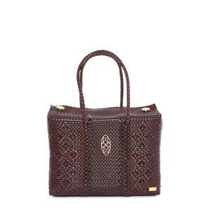 NEW LOLA'S BAG women's signature aztec travel case bag in burgundy/black